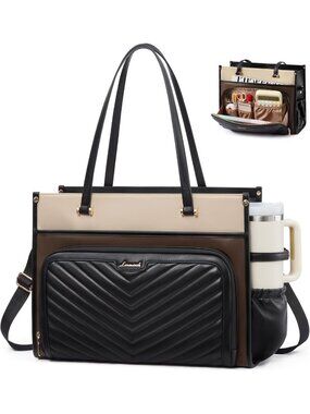 Stylish PU Leather Laptop Tote Bag for Women | Work Purse & Teacher Computer Bag